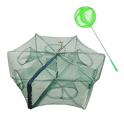 Foldable Fish Trap,Minnow Crawfish Crab Crayfish Bait Net,Portable Shrimp | 1/2 Pcs Crawdad Cast,Nylon Mesh Steel Frame,Durable Lightweight Zipper,Entrances 360 Design,Lakes Rivers Sink Catch - color: 1Pc 6 holes