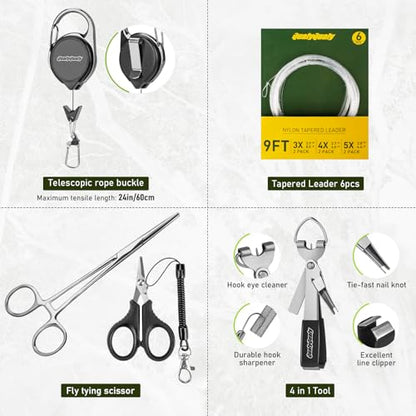 QualyQualy Fly Fishing Combo Starter Kit, 9Ft Fly Rod 4-Piece Graphite Rod with Bag, Accessories, Die Cast Aluminum Pre-Loaded Reel, Chest Pack, Fly Fishng Net & Flies - color: B-5/6-Glod Reel（Rod Case）