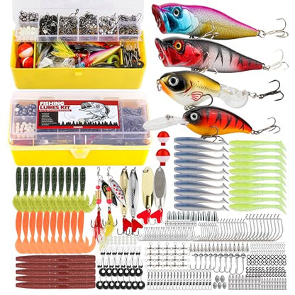 Fishing Tackle Box Set – Lure Kit for Freshwater & Saltwater, Crankbaits, Spinnerbaits, Soft Plastics, Jigs, Weights, Hooks – All-in-One Fishing Gear for Men - style: 393pcs