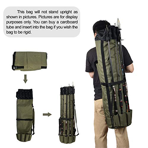 LEADALLWAY Portable Fishing Rod Case - Durable Folding Oxford Fabric Tackle Carry Bag - Multifunction, Large Capacity, Waterproof - Holds 5 Poles