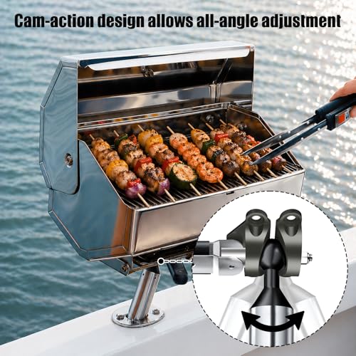 Buzzlett Rod Holder Mount Compatible with Magma Marine Rectangular Grills, Rustproof and Corrosion Resistant, Multi-Angle Adjustable, Ideal for Boat & Fishing Boat BBQs