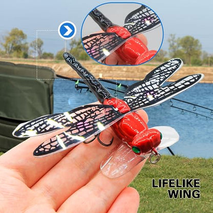 Topwater Fishing Lures Insect Fishing Lures Dragonfly Fishing Lures Dragonfly Lure Fishing Bait with Hooks for Outdoor Fishing Tools - color: Dragonfly 5pcs