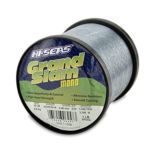 HI-SEAS Grand Slam Monofilament Fishing Line - Strong & Abrasion Resistant in Clear, Pink, Green, Smoke Blue, Fluorescent Yellow Freshwater & Saltwater - 1 lb Spool - color: Smoke Blue, style: 15 Lb Test, 0.40 Mm Dia, 3440 Yd