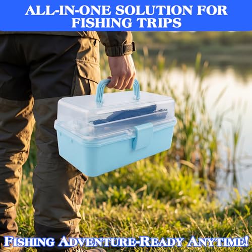 3-Layer Fishing Tackle Box with Tackle Included, Fishing Tools Kit Includes Pliers Fish Lip Gripper Scale Crankbait Spinnerbaits Soft Baits Hooks, Ideal Gift for Angler Saltwater Freshwater (Blue) - color: Blue