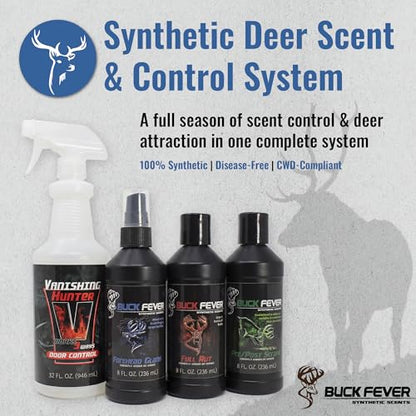 Buck Fever Synthetic Buck Lure Pro Pack – Synthetically Formulated 4-Piece Deer Scent Attractant Combo w/ Vanishing Hunter 32 oz, Rut Scents 8 oz & Forehead Gland 8 oz - Fresh, Non Spoiling Deer Lure