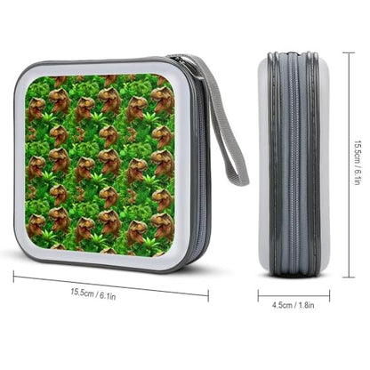 40 Capacity CD Case DVD Case Tropical Leaf Tynosaurus Rex Dinosaur Green Storage Holder Easy to Carry and Organize CDs and DVDs Disc Wallet Bag - color: color777