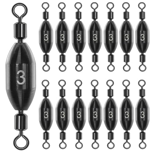 15Pcs Fishing Weights Swivel Bullet Sinkers Brass Fishing Weights | Saltwater Freshwater Bass Sinker Fishing Weights with Swivel Rolling - size: 3/8oz