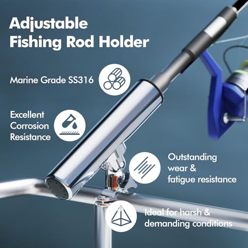 Fishing Rod Holder for Boat ,Stainless Steel 316 Rail Mount Clamp Fishing Rod Holders Marine Grade 360 Degree Adjustable Fishing Rod Holder - style: Middle Clamp