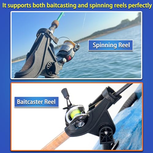 Huntury Kayak Track Fishing Rod Holder with Rubber Strap Easy Adjust and Remove, Compatible with Baitcasting and Spinning Reels, Track Mount Accessories, Kayak Fishing Accessories - color: Pack Of 2