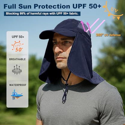 Surblue Neck Face Flap Outdoor Cap UV Protection Sun Hats Fishing Hat Quick-Drying UPF50+ - color: Deep Blue, size: Small