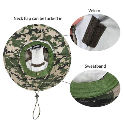 Catalonia Sun Hat for Men,Outdoor Wide Brim Hat with Neck Flap Cover for Fishing Hiking Safari Gardening - color: Digign Camo / Side Mesh