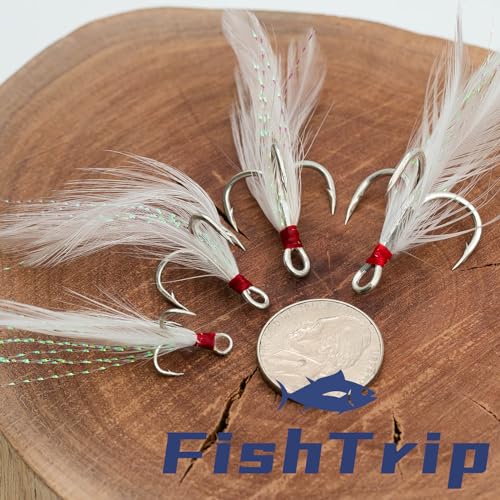 FishTrip 15Pcs Feathered Treble Hooks, Replacement Hooks for Fishing Lures | Wide Gap Needle Point Round Bend Triple Fish Hooks for Spinner Spoon Crankbait jerkbaits Saltwater Freshwater #10-#2 - size: 6#_15pcs