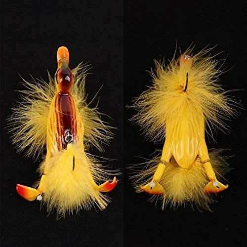 1piece 3D Duck Topwater Fishing Lure Yellow Duckling Floating Artificial Bait Plopping and Splashing Feet Hard Fishing Tackle Geer 12cm 28g - color: Yellow A