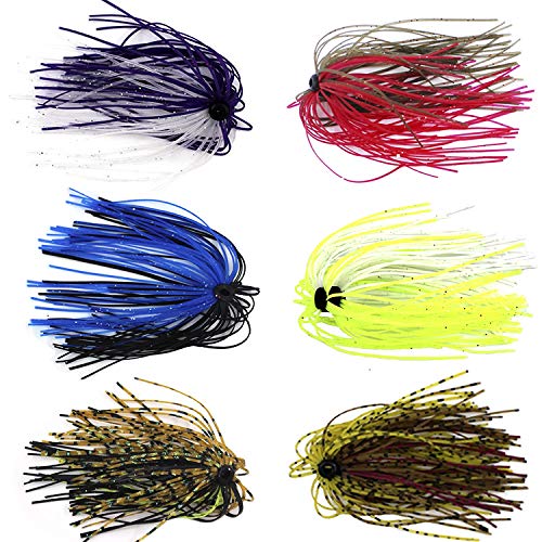 Silicone Jig Skirts DIY Rubber Fishing Jig Lures 12 Bundles 50 Strands Fishing Bait Accessories Spinnerbaits Buzzbaits Spoon Blade Squid Skirt Replacement Part, Fly Tying Material Color Random - size: 12 Bundles