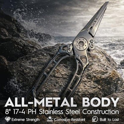 BASICGEAR Pro Fishing Pliers, 17-4PH Stainless Steel, 8", Saltwater Resistant, Braid Cutter, Split Ring Tool, Gunmetal Gray