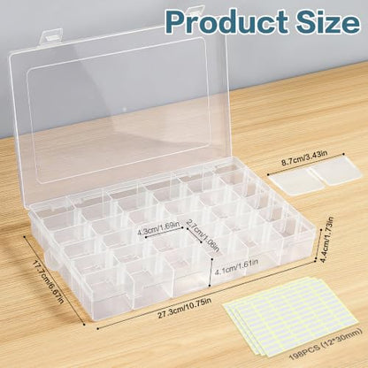 DILIBRA 5 Pack 36 Grids Large Plastic Organizer Box with Adjustable Dividers, Clear Craft Organizers Bead Organizers with Label Stickers, Compartment Container for Beads Crafts Jewelry Fishing Tackles - size: 5 Pack 180 Grids