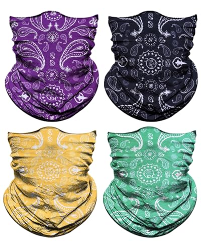 4Pack Neck Gaiter for Men Women Face Cover Mask Head Wrap Balaclava Headwear Bandana Headband Magic Scarf - color: A-color Paisley