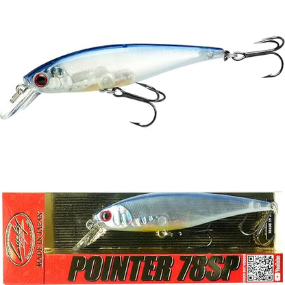 LUCKY CRAFT Pointer 78SP Fishing Lures, 3" Freshwater Bass & Trout Lures, Suspending 4ft-5ft Depth, Jerkbait, Bass Fishing Gear and Accessories, Ghost & Aurora - color: 596 Silver Cheek Crystal Pro-Blue OB