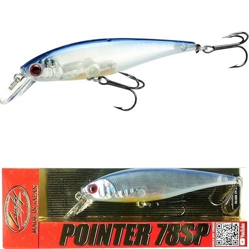 LUCKY CRAFT Pointer 78SP Fishing Lures, 3" Freshwater Bass & Trout Lures, Suspending 4ft-5ft Depth, Jerkbait, Bass Fishing Gear and Accessories, Ghost & Aurora - color: 596 Silver Cheek Crystal Pro-Blue OB