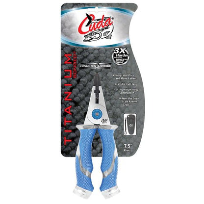 CUDA 7.5" Titanium Bonded Pliers Durable Fishing Braid, Mono & Fluorocarbon Cutter Saltwater & Freshwater Use Heavy Duty Nylon Sheath & Lanyard Included