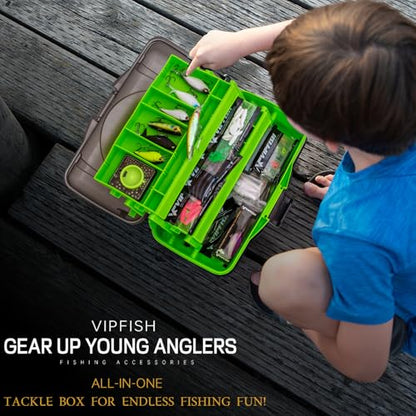 Fishing Tackle Box with Tackle Included Lures, Hooks, Weights, 3-Layer Freshwater Fishing Tackle Kit for Bass Fishing Gear and Equipment, Gift for Fishingman gift choice for Fathers Day - color: Green