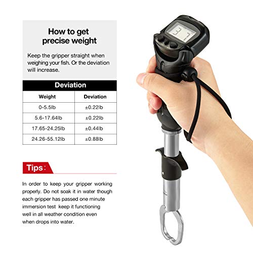 Piscifun Fish Gripper with Digital Fish Scale, Memory Function Fishing Scale, Save Up to Most 10 Set of Weight, Saltwater-Resistant, Portable Stainless Steel Fish Lip Gripper, Fishing Gear Gift - color: Black