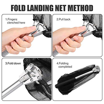 Yeahmart Fishing Landing Net with Telescopic Aluminum Handle Pole, Collapsible Nylon Mesh Minnow Fish Net for Saltwater & Freshwater, Portable Fishing Gear for Kids, Men, Women, Extends 21-75 Inches - style: 21" Full Length (Chrome-fixed Handle)