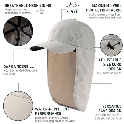 TOP-EX L/XL/XXL UV50+ Waterproof Neck Flap Baseball Sun Cap - color: Gray, size: X-Large