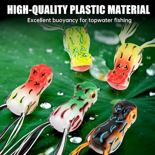 Syosisny 5pcs Topwater Frog Lure Set with Weedless Hooks, Soft Fishing Lures with Realistic Design, Perfect for Bass Fishing
