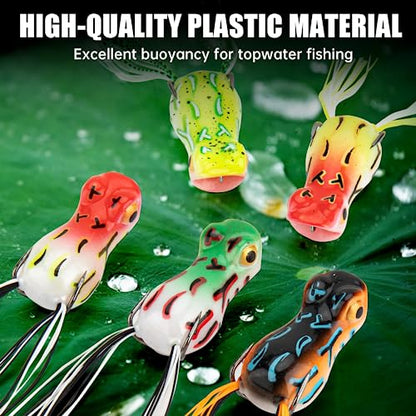 Syosisny 5pcs Topwater Frog Lure Set with Weedless Hooks, Soft Fishing Lures with Realistic Design, Perfect for Bass Fishing