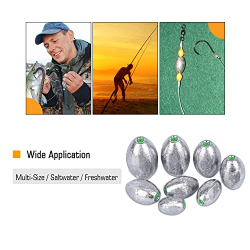 Atibin Removable Egg Lead Fishing Sinkers Saltwater Fishing Oval Sinkers Shot Drop Weight Sinker Set 1/10oz-10oz - size: Size4 (3/8oz.) 20 pcs