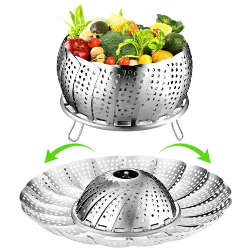 FOFAYU Vegetable Steamer Basket for Cooking, Stainless Steel Veggie Fish Food Steamer Basket, Folding Expandable Steamers to Fit Various Size Pot
