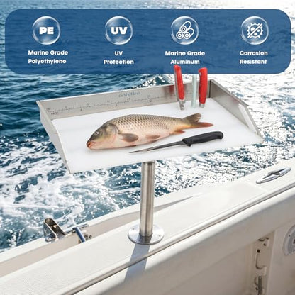 20" Boat Cutting Board, Fishing Filet Table with Tool Holders, CT607 | with Rod, Stainless Steel Ruler, Knife Slots, Plier Storage, Hooks & Cover, for Fishing Boat, Pontoon Boat, Yacht