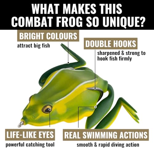 Lunkerhunt - Topwater Fishing Lures for Bass Trout Fishing | Combat Frog Lure for Big Fish | Award Winning Hollow Body Frog Fishing Bait with Weedless Hooks - color: Jungle