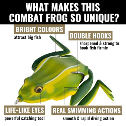 Lunkerhunt - Topwater Fishing Lures for Bass Trout Fishing | Combat Frog Lure for Big Fish | Award Winning Hollow Body Frog Fishing Bait with Weedless Hooks - color: Jungle