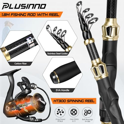PLUSINNO Fishing Gear,Full Fishing Pole kit Include Fishing Rod and Reel Combo, Tackle Box with Fishing Lures, Fishing Accessories, Fishing Pliers,Fishing Gifts for Men with Fishing Tool Kit - style: Orange Fishing Combo With Fishing Net