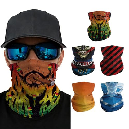 Summer Cooling Neck Gaiter UV 50+ Sun Protection Breathable Mesh Face Mask - color: 5pcs-reggaecyber-series