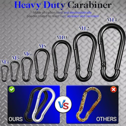 12 Pack 5.5" Heavy Duty Carabiner Clips, M14 Black Galvanized Steel Spring Snap Hooks, Rust-Resistant Keychain Clips for Hammock, Camping, Hiking, Fishing, Swing Set - color: Black, size: M14-5.5"