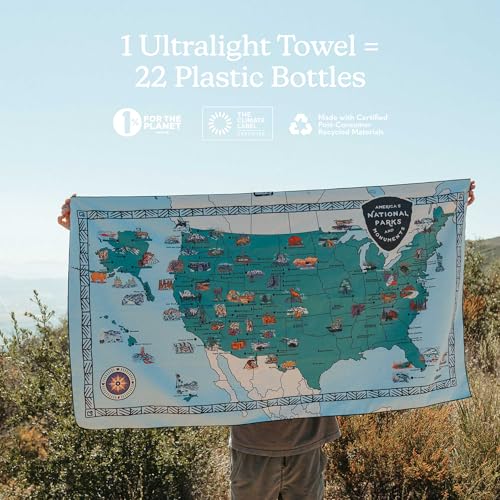 Nomadix Ultralight Towel - Quick Dry & Super Lightweight - Perfect As A Pack Towel to Save On Space - Made with Recycled Materials - National Parks and Monuments Map - 30x54 - color: National Parks and Monuments Map