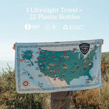 Nomadix Ultralight Towel - Quick Dry & Super Lightweight - Perfect As A Pack Towel to Save On Space - Made with Recycled Materials - National Parks and Monuments Map - 30x54 - color: National Parks and Monuments Map