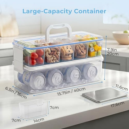 Homelove Snackle Box Container, Snack Organizer Divided Serving Tray with 2 Stainless-Steel Ice Packs, Lid with Handle, Double-layer Tray and 5-Compartment Snack Platter for Travel Party Beach Picnic - color: E