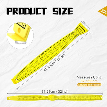 Fish Measuring Board, 32-Inch Foldable Fish Ruler with Lanyard Eyelet, Lightweight Bump Board for Boat and Kayak, Folds to 16 Inches, Dual-Sided Inch/CM Scale, Yellow