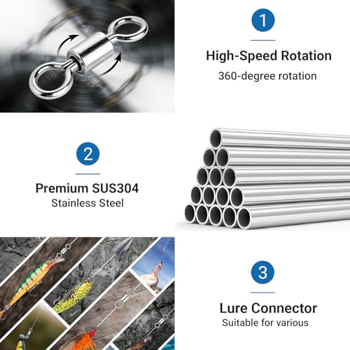 QISHUO High Strength Fishing Swivel Saltwater Heavy Duty Barrel Swivel Snap Stainless Steel Swivels Fishing Connect SUS304 - size: Size #10 (71lb) 50pcs