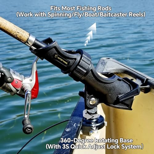HITORHIKE Fishing Rod Holder Universal Fit Kit Allows for 360-degree Adjustment Kayak Fishing Boat Powerlock Rod Holder - style: Fishing Rod Holder X2+side Mount X2