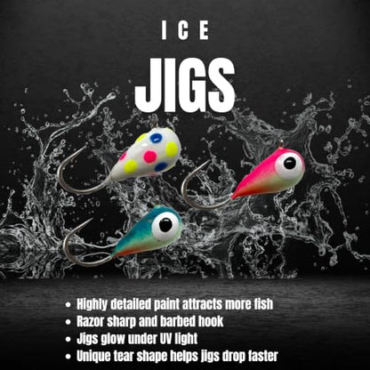 Reaction Tackle Tungsten Ice Fishing Jigs, Tear Drop Jig Heads that Glow with UV Light for Panfish, Crappie, Walleye, Perch, Trout and Bluegill - color: Wonder Glow Spots 6-pcs, size: 6 mm Long