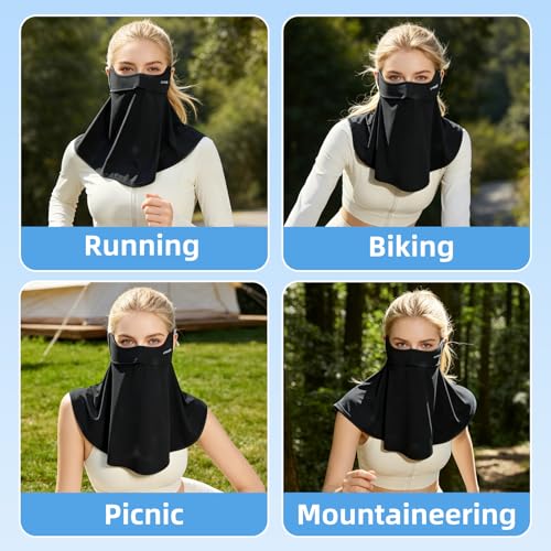 UPF 50+ Sun Protection Face Mask with Neck Coverage, UV Face Mask for Outdoor Activities, Unisex Breathable Sun Mask - style: Black