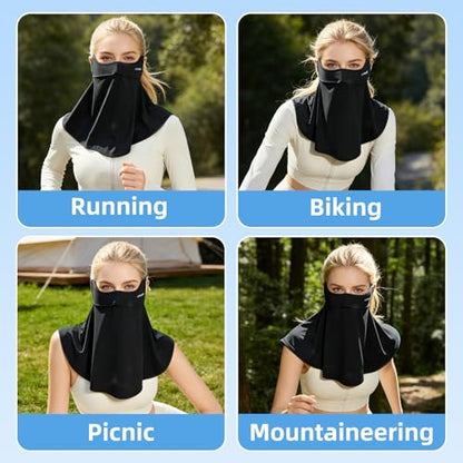 UPF 50+ Sun Protection Face Mask with Neck Coverage, UV Face Mask for Outdoor Activities, Unisex Breathable Sun Mask - style: Black