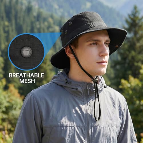 Pistha Sun Hats for Men with Balaclava Face Mask, UV Protection Bucket Hats for Mens Outdoor Fishing Safari Hiking - color: Black