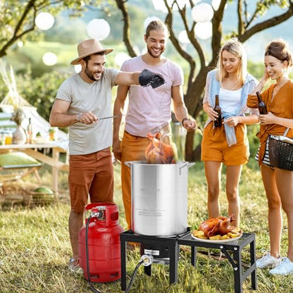 ROVSUN 30QT Turkey Fryer with 55,000BTU Propane Stove, Aluminum Deep Fryer & Seafood Crawfish Boiler Steamer with Basket, Thermometer, Marinade Injector, Turkey Rack & Rack Lifter for Outdoor Cooking - size: 30QT