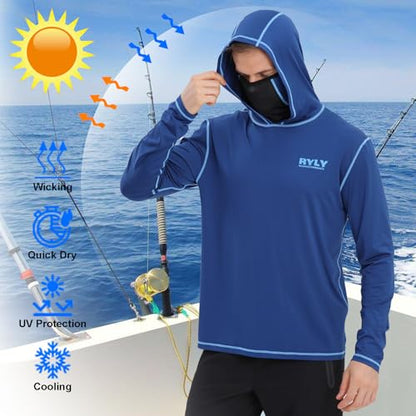 Fishing Shirts for Men,Long Sleeve Rash Guard Shirts Sun Protection Hoodie Athletic Running Hiking Shirt 1/2 Packs - color: Navy and Black, size: Small